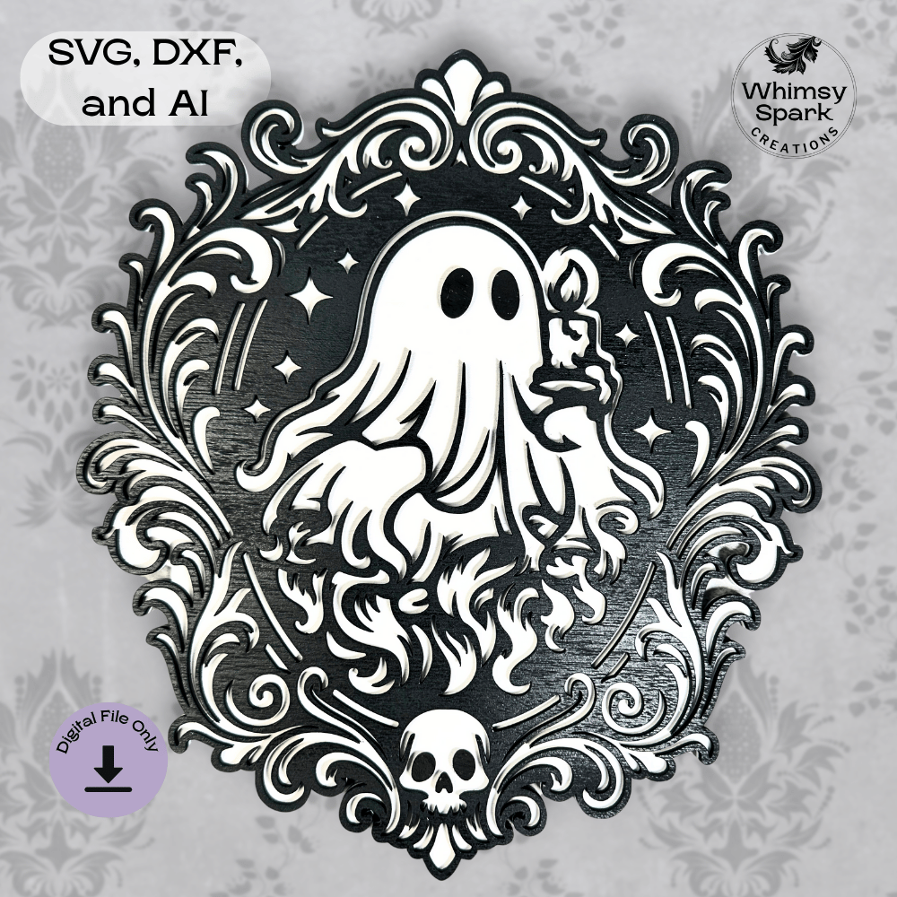 Ghost with Candle SVG – Gothic Laser Cut File