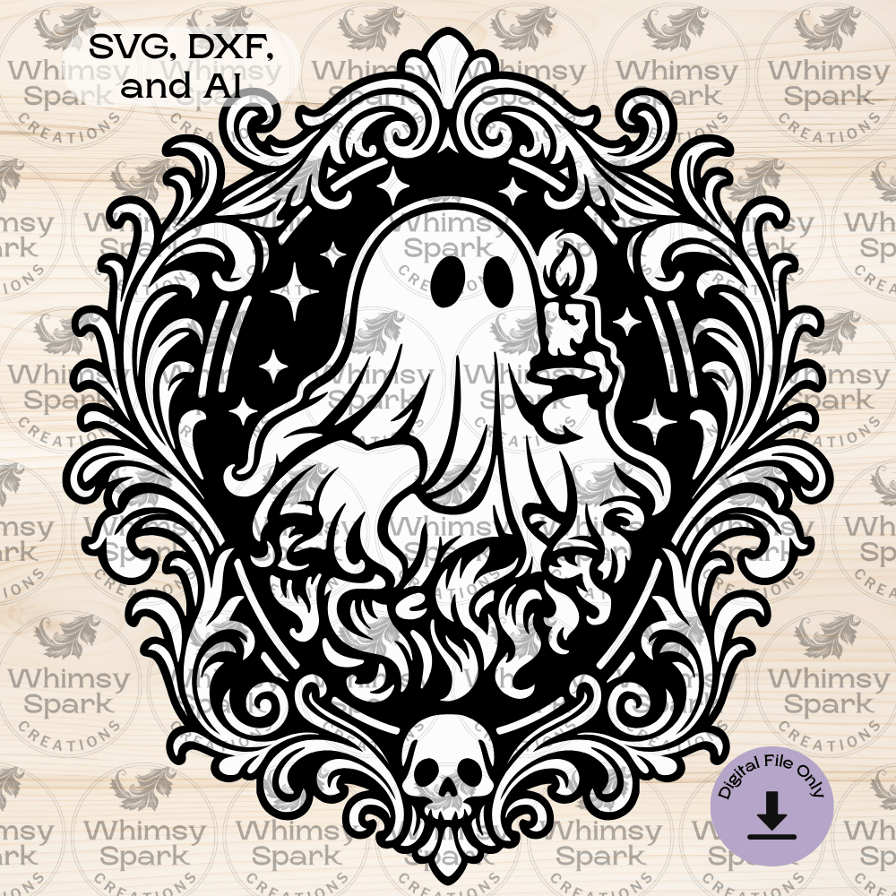 Ghost with Candle SVG – Gothic Laser Cut File
