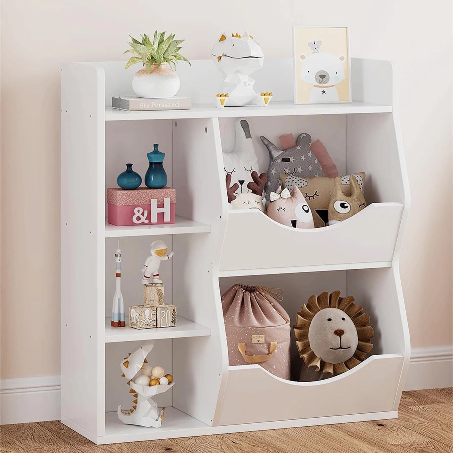 5-Cubby Kids Bookshelf and Bookcase Multi Shelf Organizer Storage Books ...