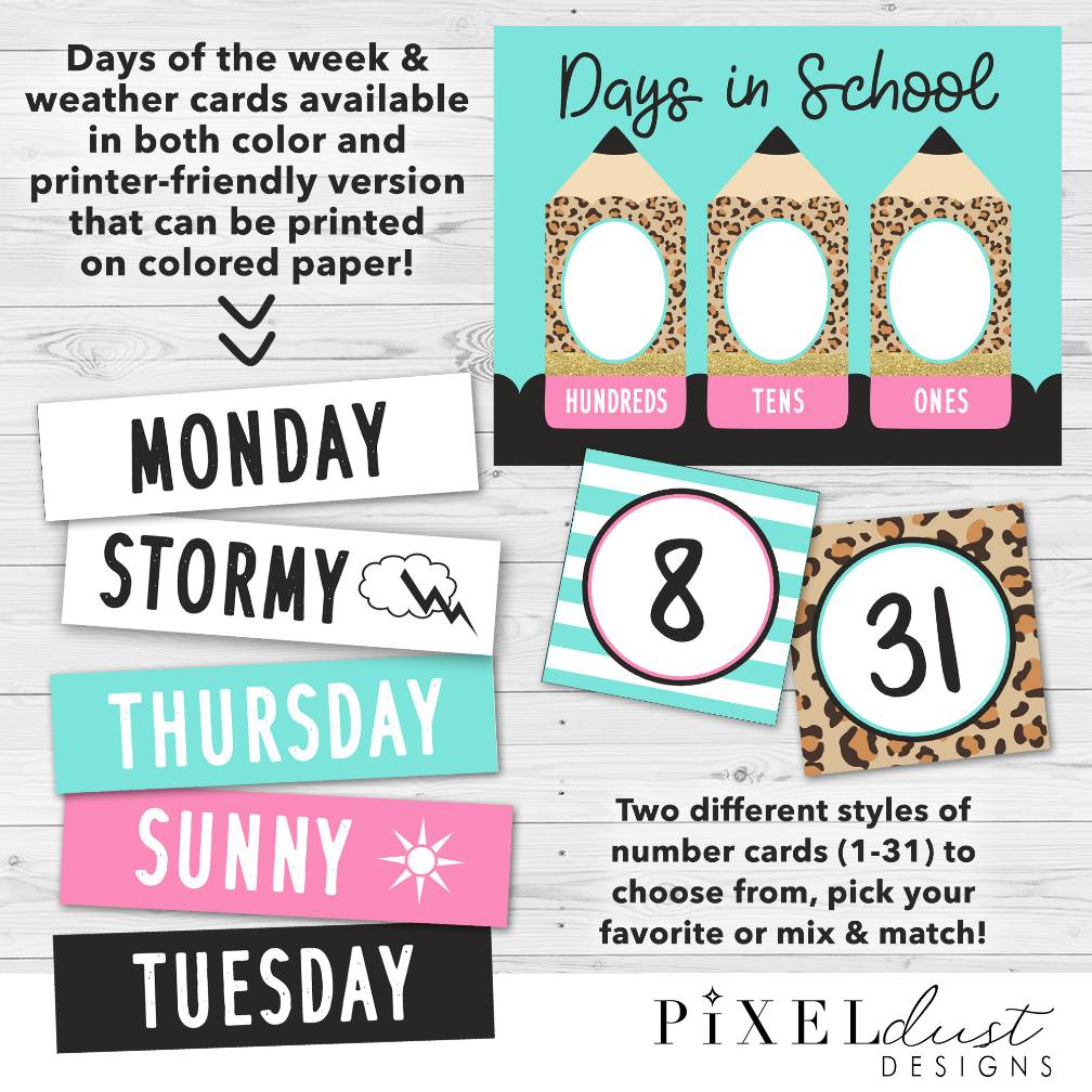 Leopard Print Calendar Set | Weather Kit | Classroom Decor | Bulletin Board