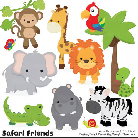 Wild Friends Cute Jungle Animals Clipart & Vectors