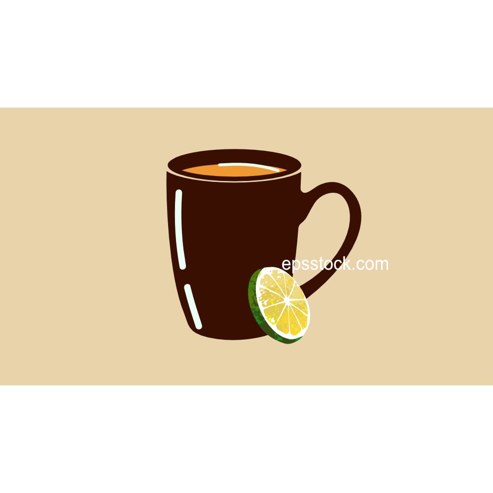 Mug with hot drink and lemon