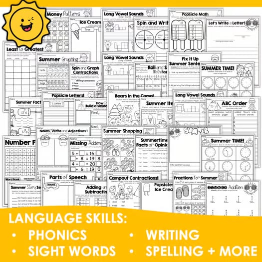 Summer Packet End of Year Activities 1st Grade Worksheets Craft Word Search Math
