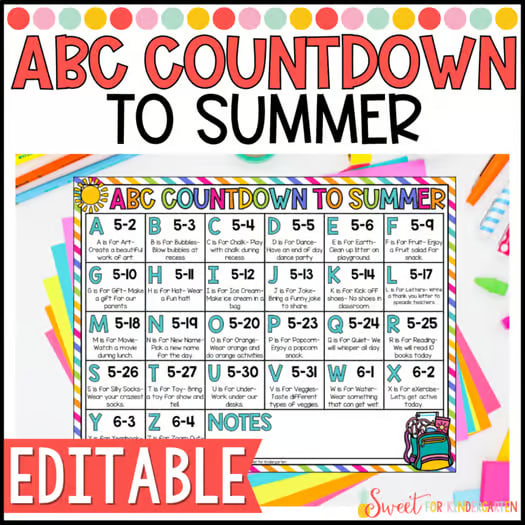 Editable ABC Countdown to Summer Activity Calendar Writing Pages End of Year
