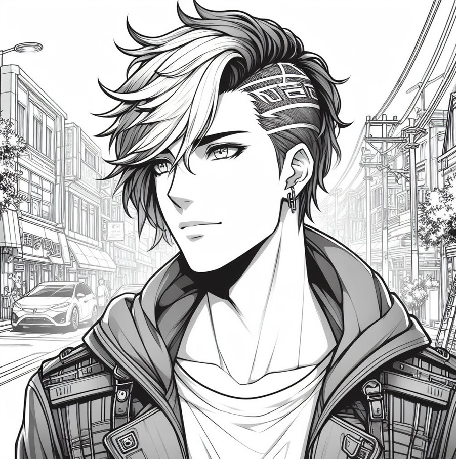 Young Man's Style on a City Street Coloring Pages