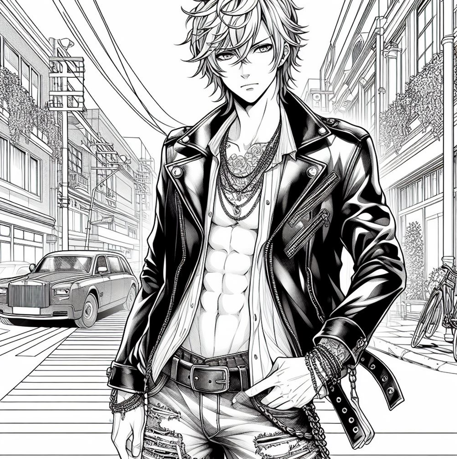 Young Man's Style on a City Street Coloring Pages