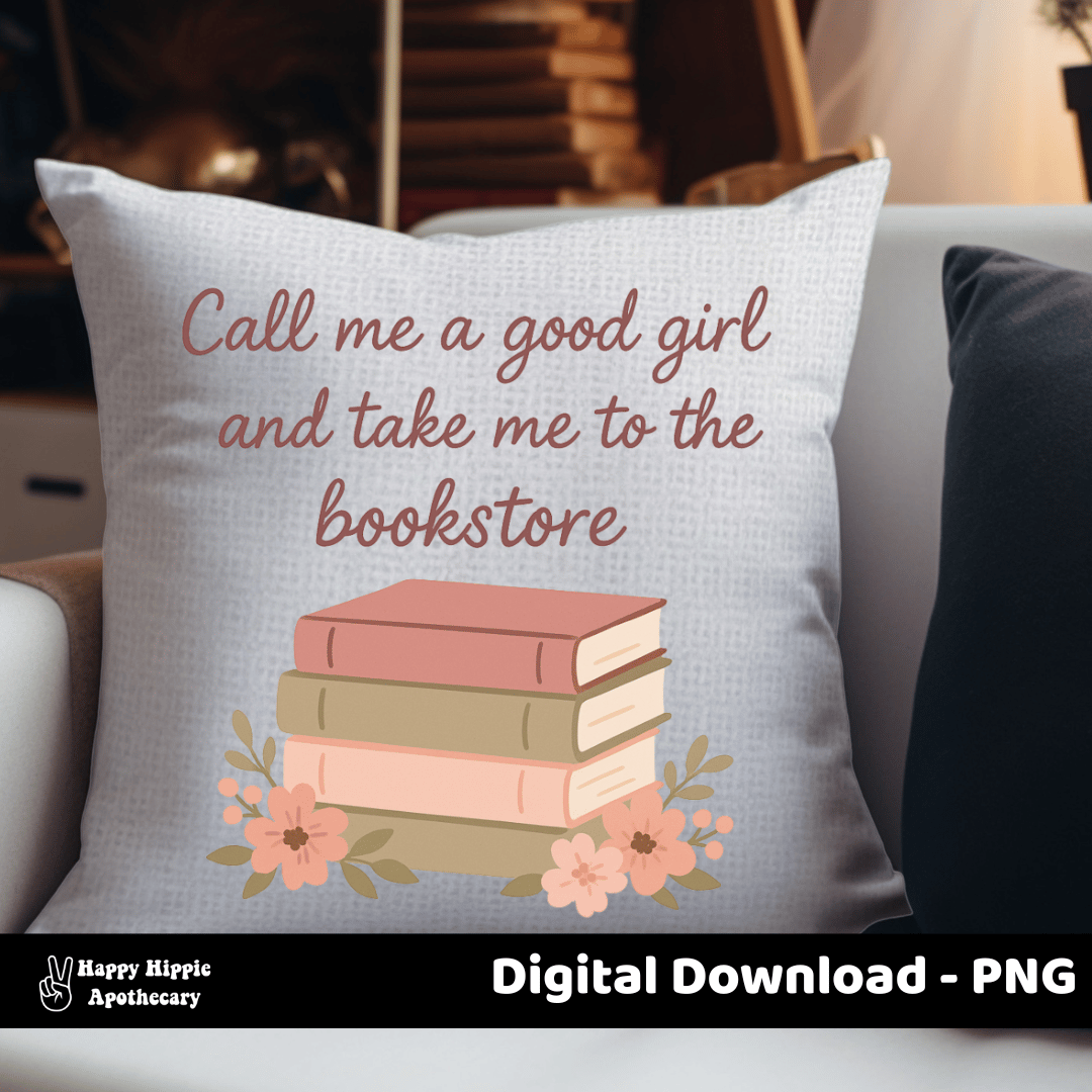 Square throw pillow with romantic bookstore PNG design, soft pastel tones and floral details. Ideal for book lovers, cozy reading nooks, or BookTok aesthetic decor.