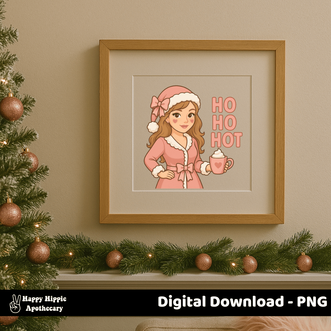 Framed wall art featuring croquette-style Christmas girl PNG – cute pink holiday digital design for DIY prints and festive home decor