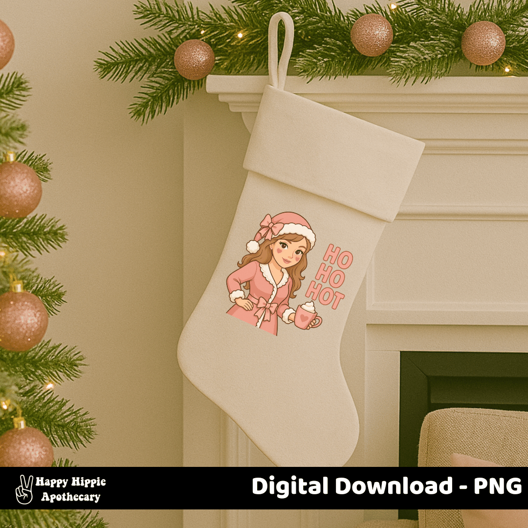 Christmas stocking with croquette girl PNG design – pink pastel sublimation art perfect for personalized stockings and holiday crafts