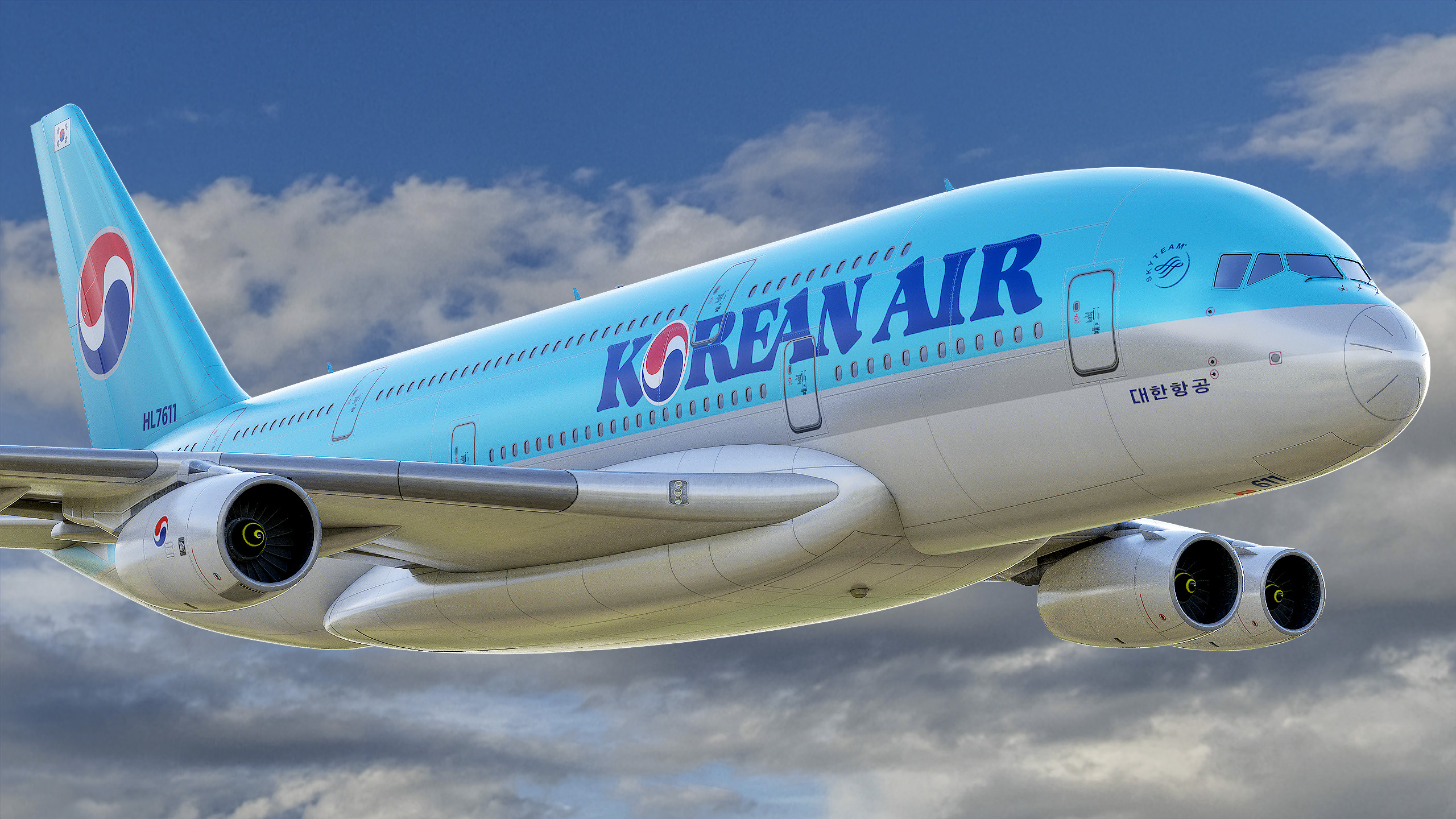 Animated Airbus A380-800 Airliner 2 - Korean Air - Highpoly
