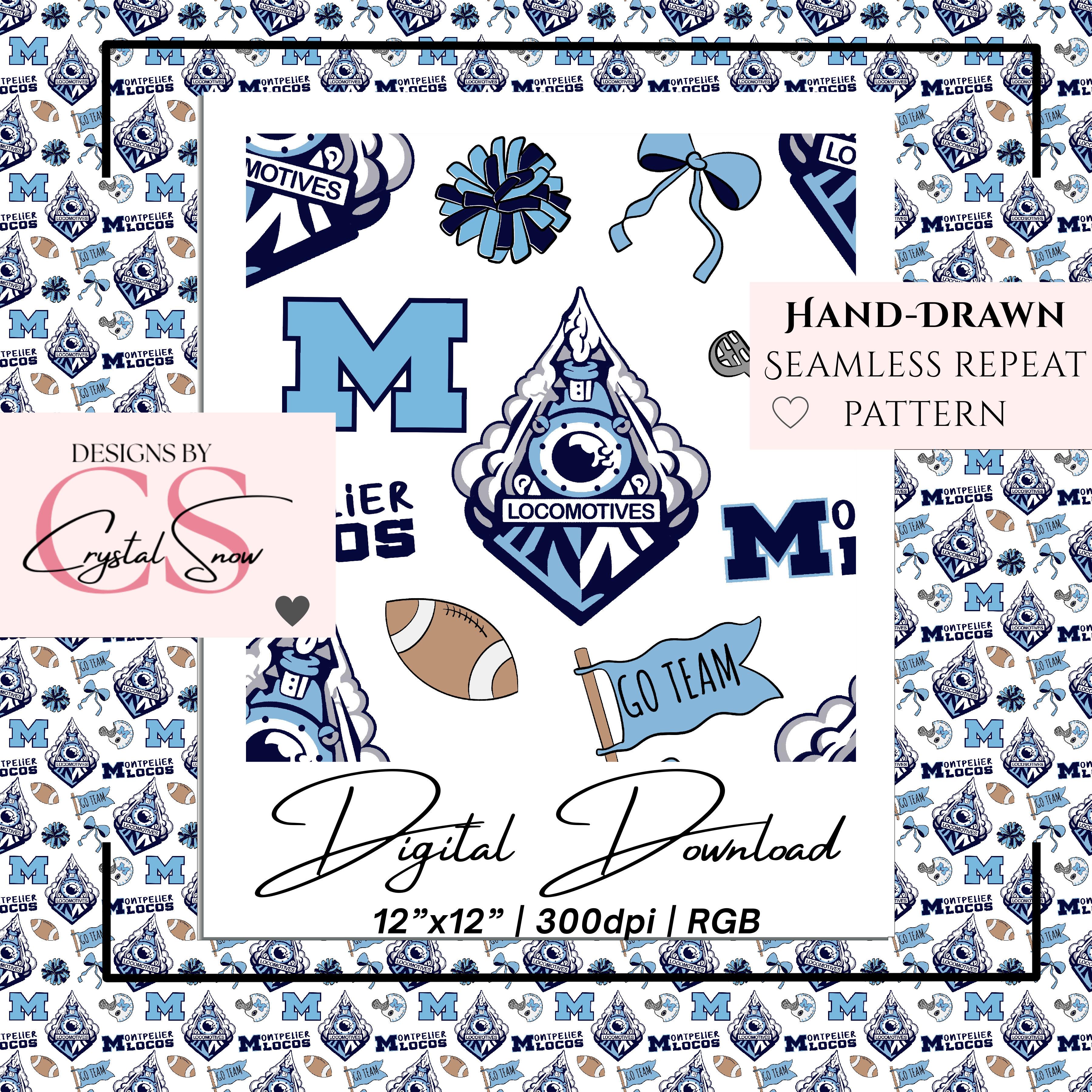 Montpelier Locomotives Seamless Digital Paper | Blue & White School ...