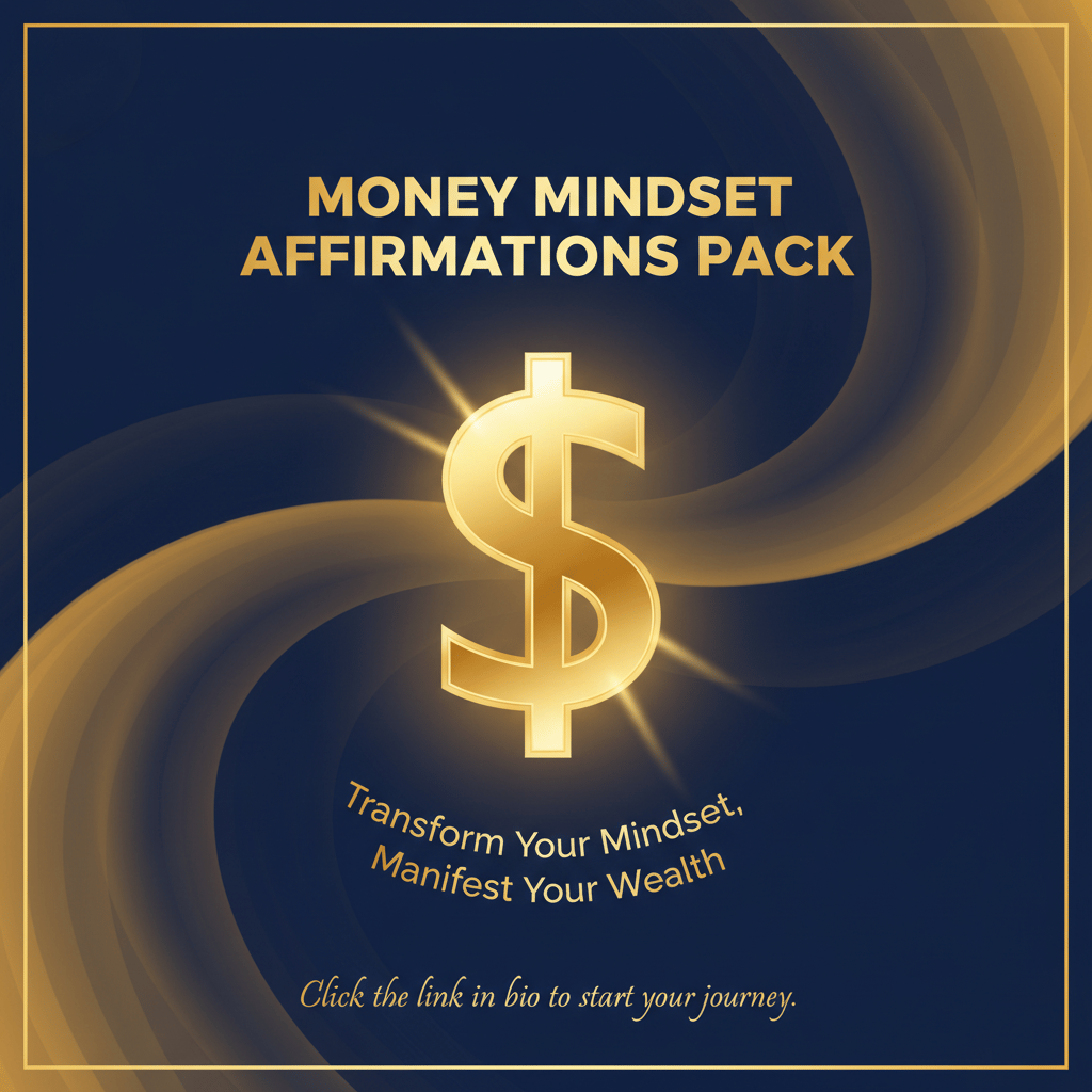 •	"Digital book cover showing golden dollar sign and positive money affirmations"