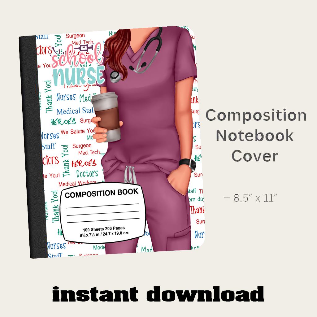 nurse notebook cover, nurse composition notebook, nurse png design, nurse journal cover, medical notebook png, printable nurse cover, nurse planner design, healthcare gift, nurse digital art, nursing student notebook, medical stationery, digital download,