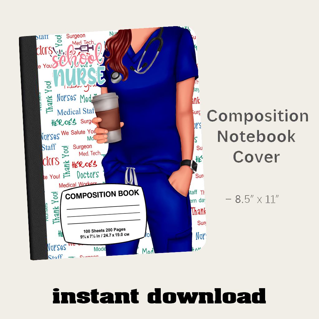 nurse notebook cover, nurse composition notebook, nurse png design, nurse journal cover, medical notebook png, printable nurse cover, nurse planner design, healthcare gift, nurse digital art, nursing student notebook, medical stationery, digital download,