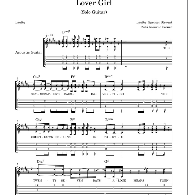Laufey - Lover Girl | Solo guitar sheet music Tabs Download