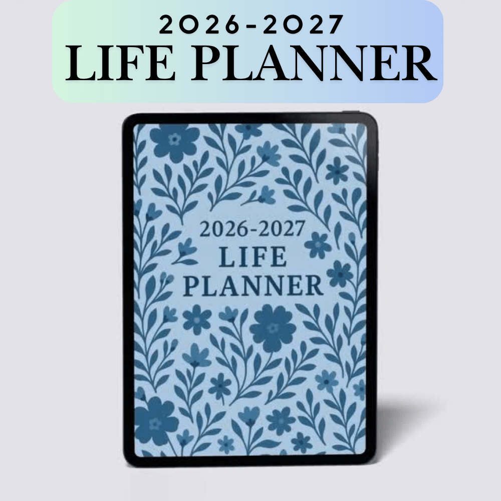 Budget tracker and financial goals planner pages from the 2026–2027 Life Planner.