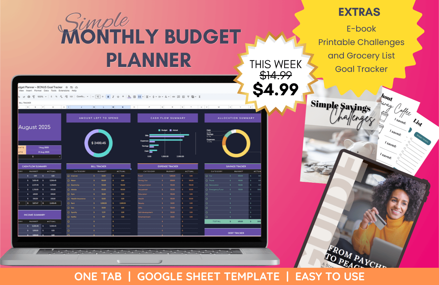 One-tab Monthly Budget Planner Extras - Payhip