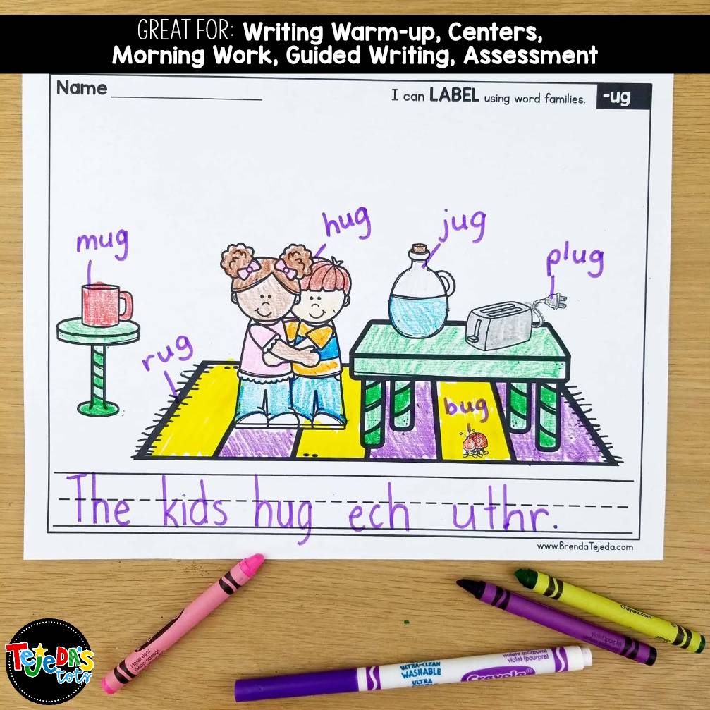 Labeling Pictures Kindergarten 1st Grade | PHONICS Writing Paper CVC Digraphs