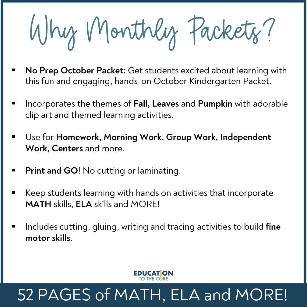 October No Prep Packet for Kindergarten | Halloween | Pumpkins