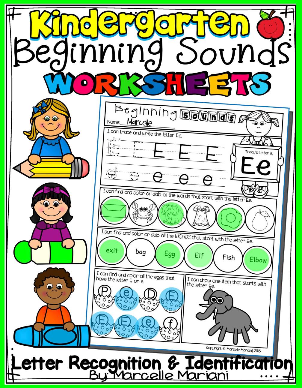 Alphabet BEGINNING SOUNDS WORKSHEETS- Letter Recognition & Identification