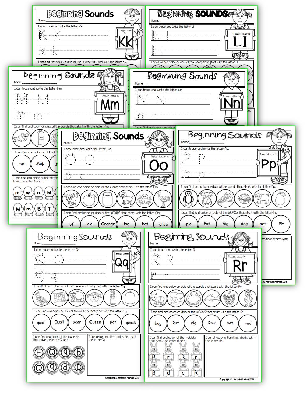 Alphabet BEGINNING SOUNDS WORKSHEETS- Letter Recognition & Identification