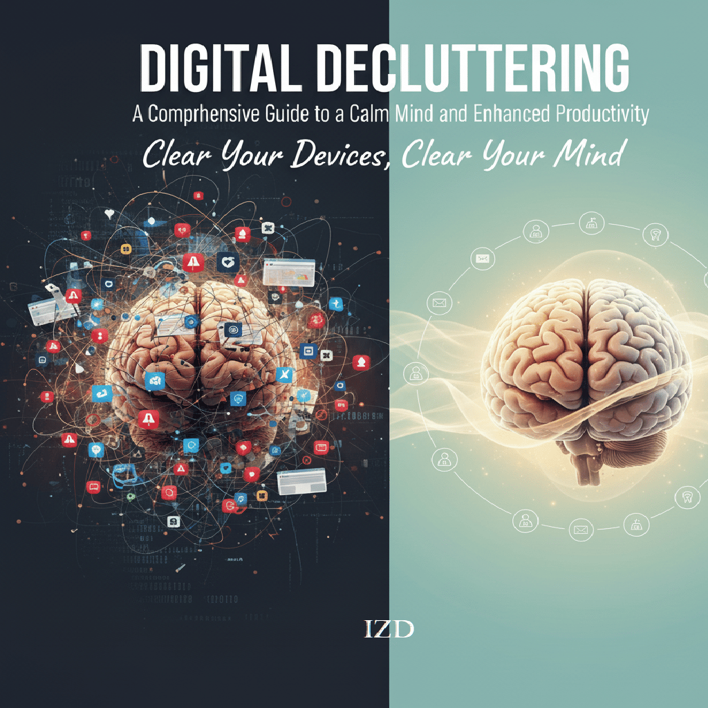 "Ebook cover of Digital Decluttering – guide to calming your mind and improving productivity"