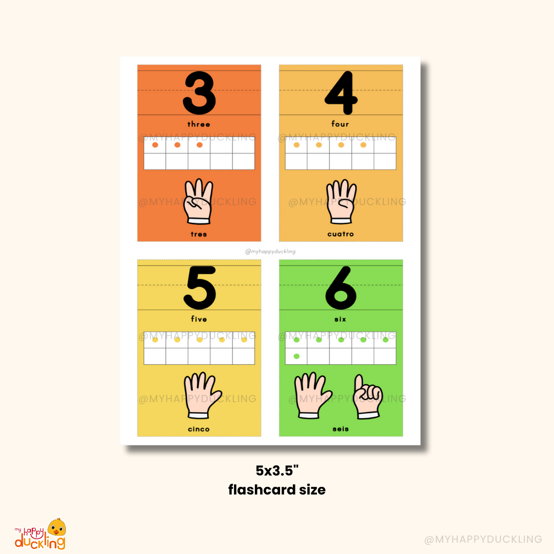 Bilingual number flashcards 0–10 printable for kids