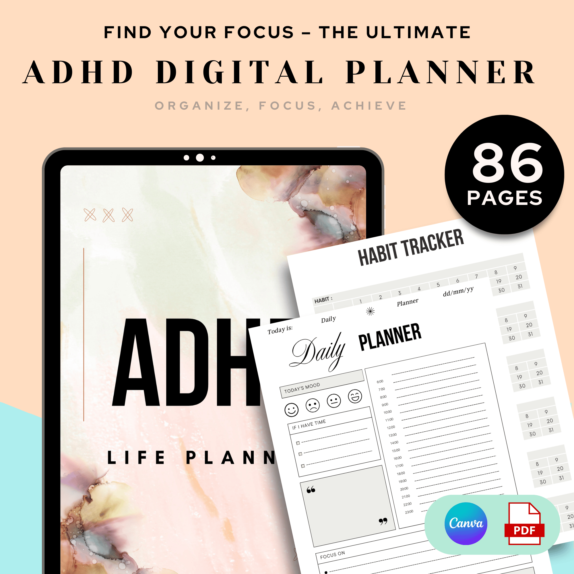 ADHD Digital Planner | Executive Functioning Organizer | Productivity ...