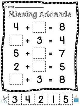 Missing Addends Worksheets Cut Sort Paste Activities