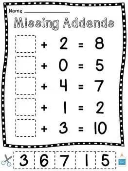 Missing Addends Worksheets Cut Sort Paste Activities