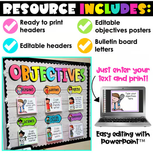 Learning Objectives Display - Editable Learning Targets Bulletin Board | Decor