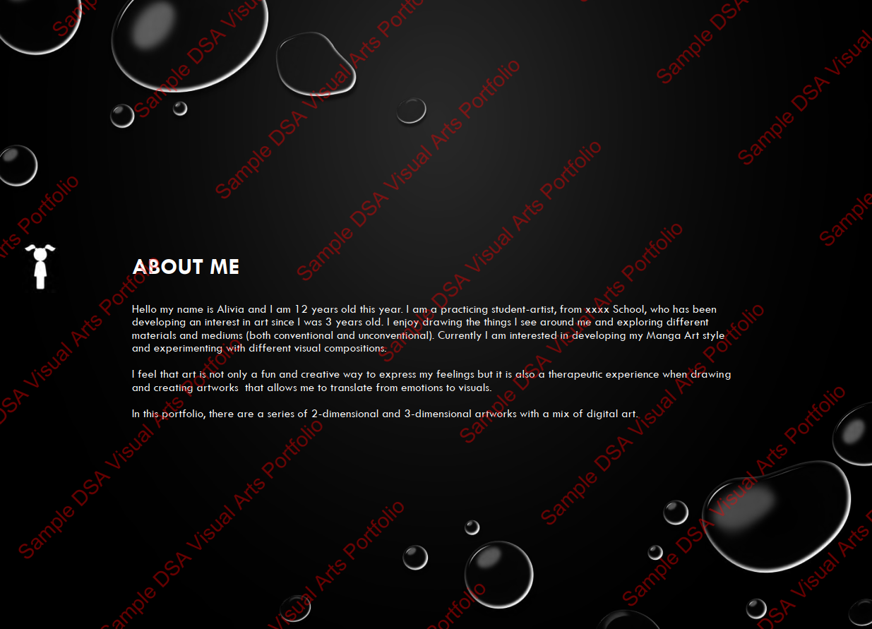 Sample Portfolio for DSA Visual Arts - About Me