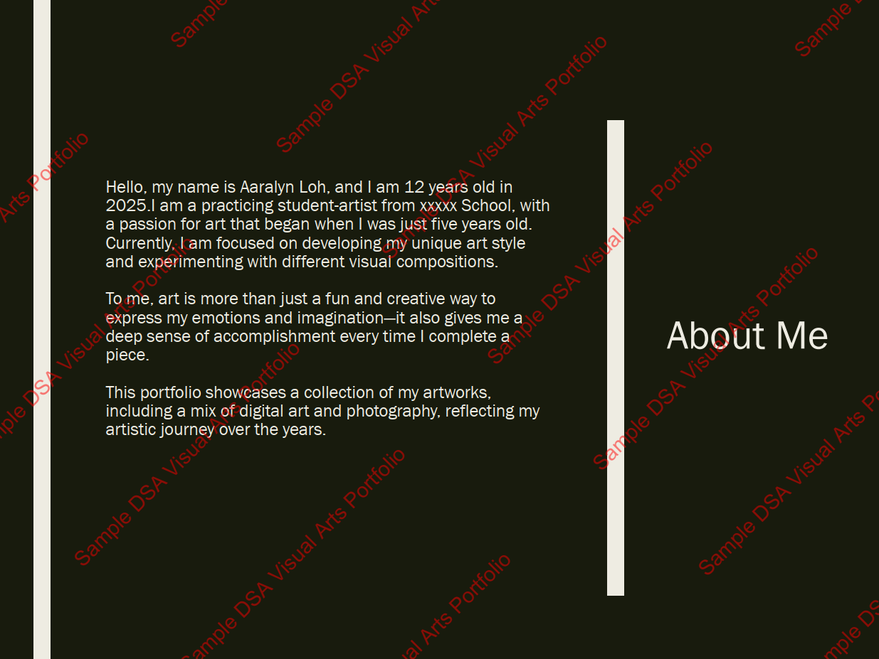 Sample Portfolio for DSA Visual Arts - About Me