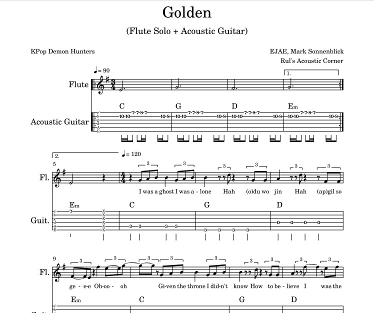 KPop Demon Hunters - Golden (Flute Solo PDF sheet music)