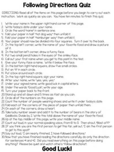 APRIL FOOLS DAY Teacher Prank Following Direction Quiz