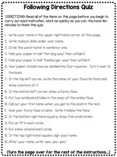 APRIL FOOLS DAY Teacher Prank Following Direction Quiz