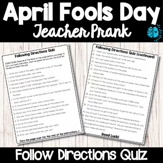 APRIL FOOLS DAY Teacher Prank Following Direction Quiz