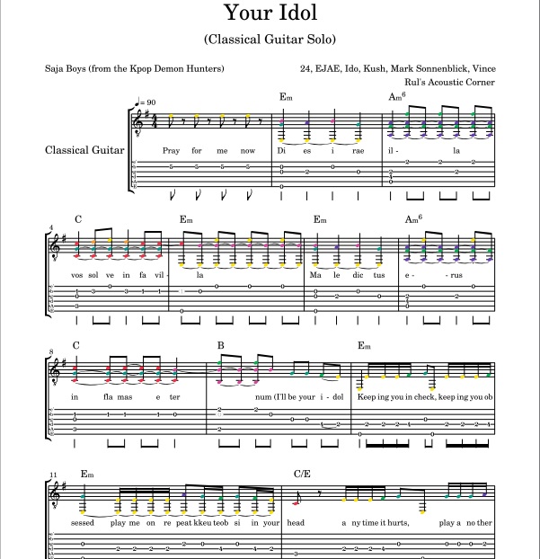 Saja Boys - Your Idol From The Netflix Film Kpop Demon Hunters (Classical Guitar Solo PDF)