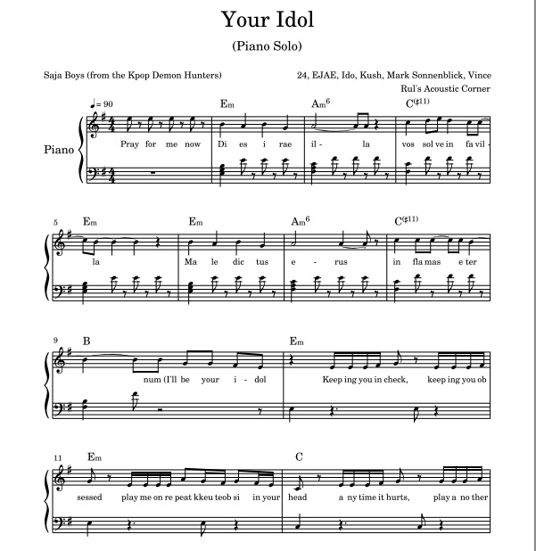 Saja Boys - Your Idol From The Netflix Film Kpop Demon Hunters (Piano Solo PDF + Mp3 Audio)