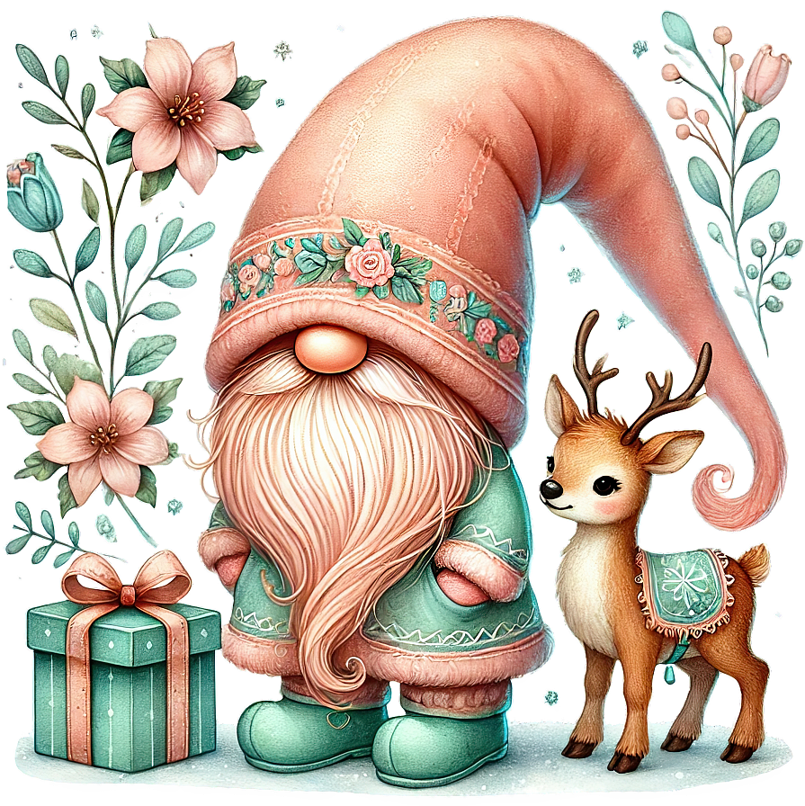 Elegant Pastel Christmas Gnome Art Set