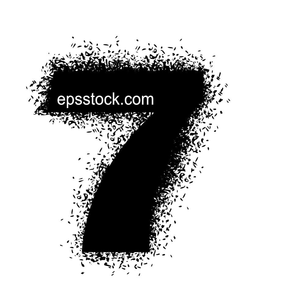 number 7 with Spray Paint Drips, black isolated silhouette