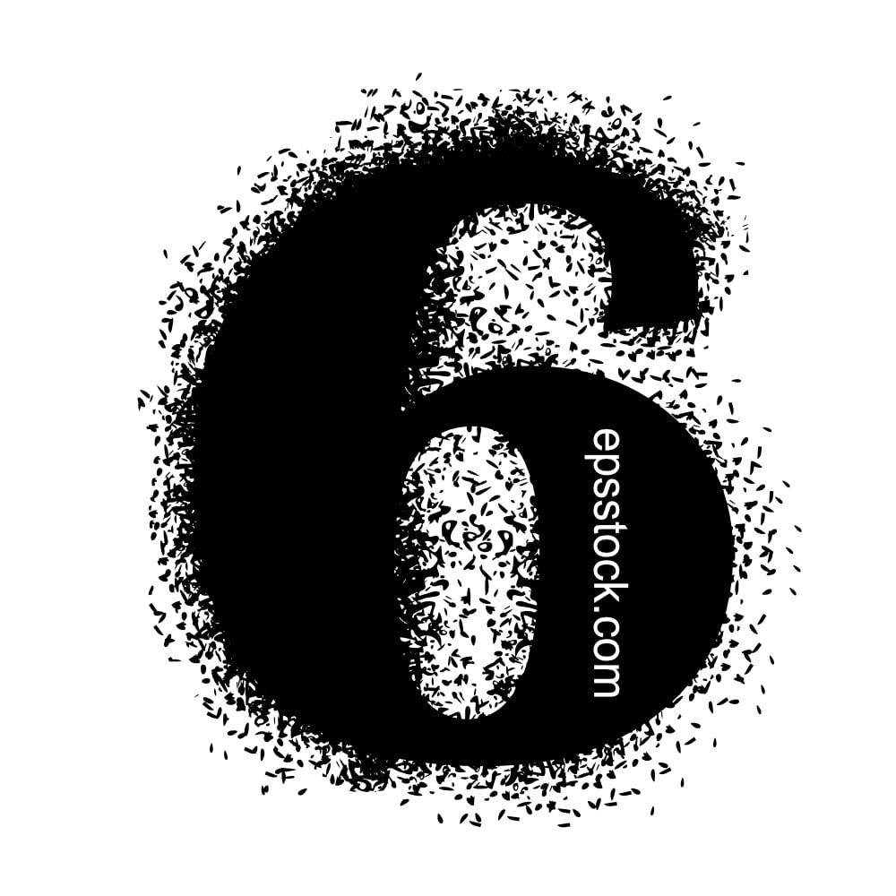 number 6 with Spray Paint Drips, black isolated silhouette