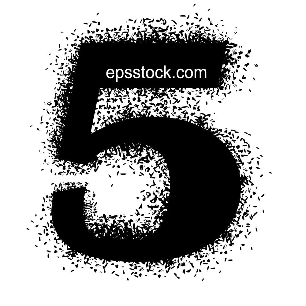 number 5 with Spray Paint Drips, black isolated silhouette