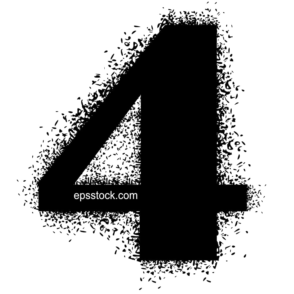 number 4 with Spray Paint Drips, black isolated silhouette