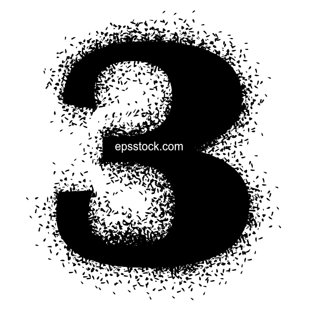 number 3 with Spray Paint Drips, black isolated silhouette