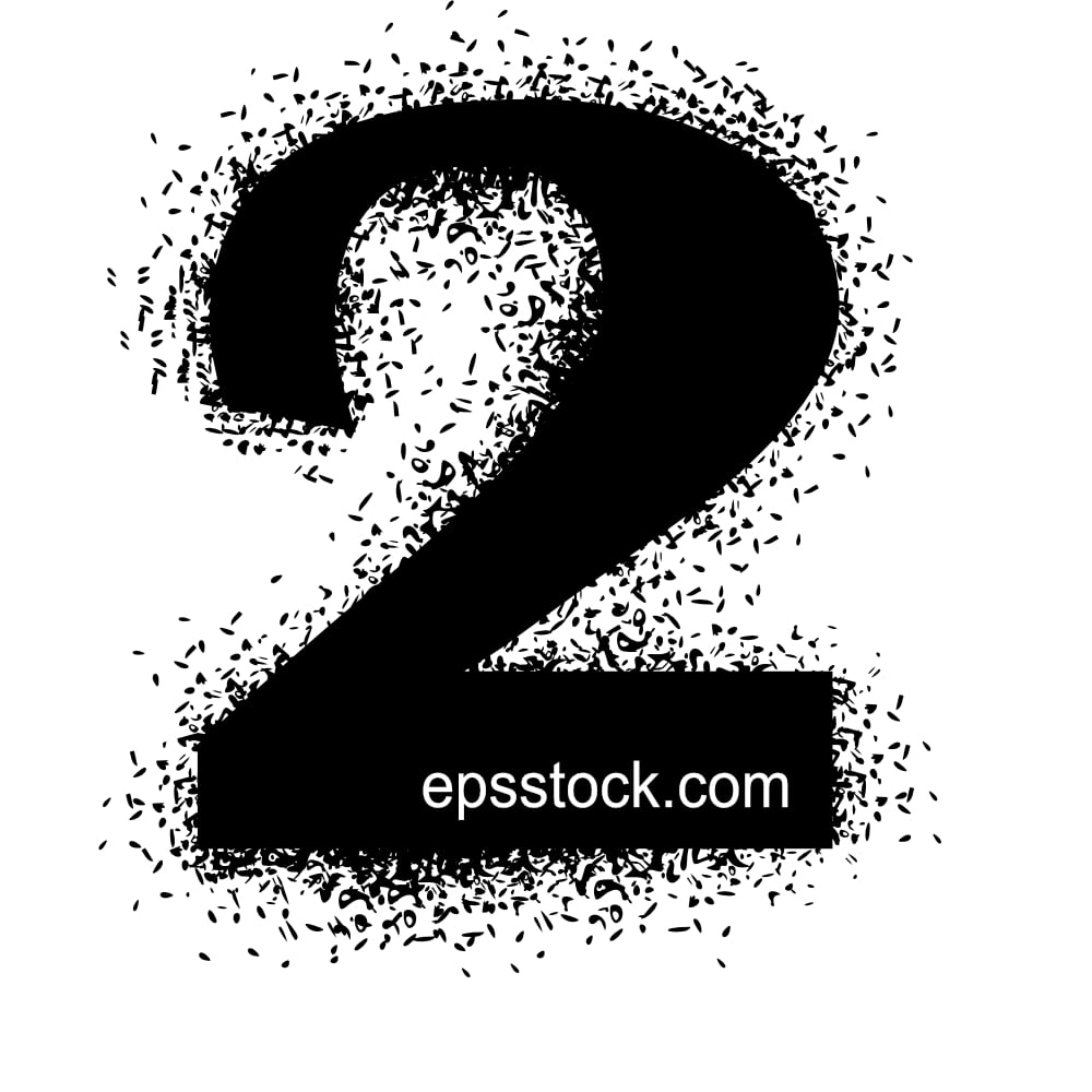 number 2 with Spray Paint Drips, black isolated silhouette