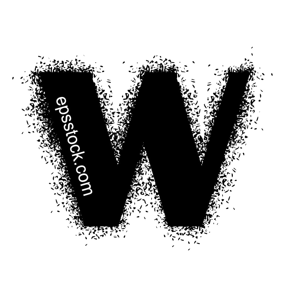 letter W with Spray Paint Drips, black isolated silhouette