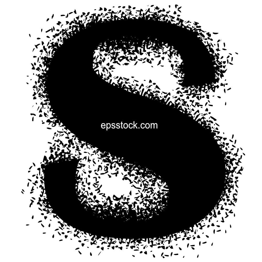 letter S with Spray Paint Drips, black isolated silhouette