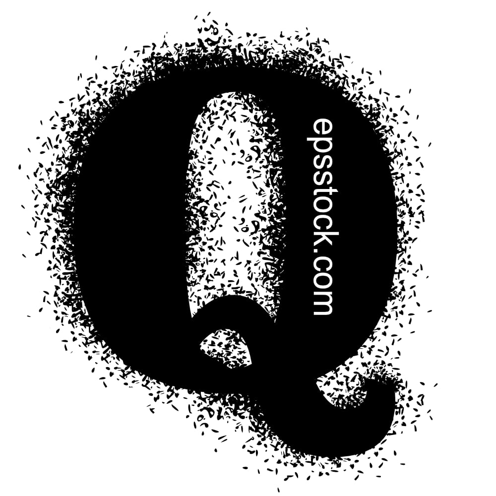 letter Q with Spray Paint Drips, black isolated silhouette