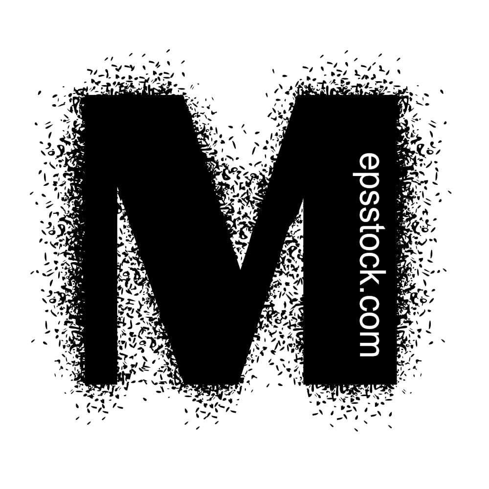 letter M with Spray Paint Drips, black isolated silhouette